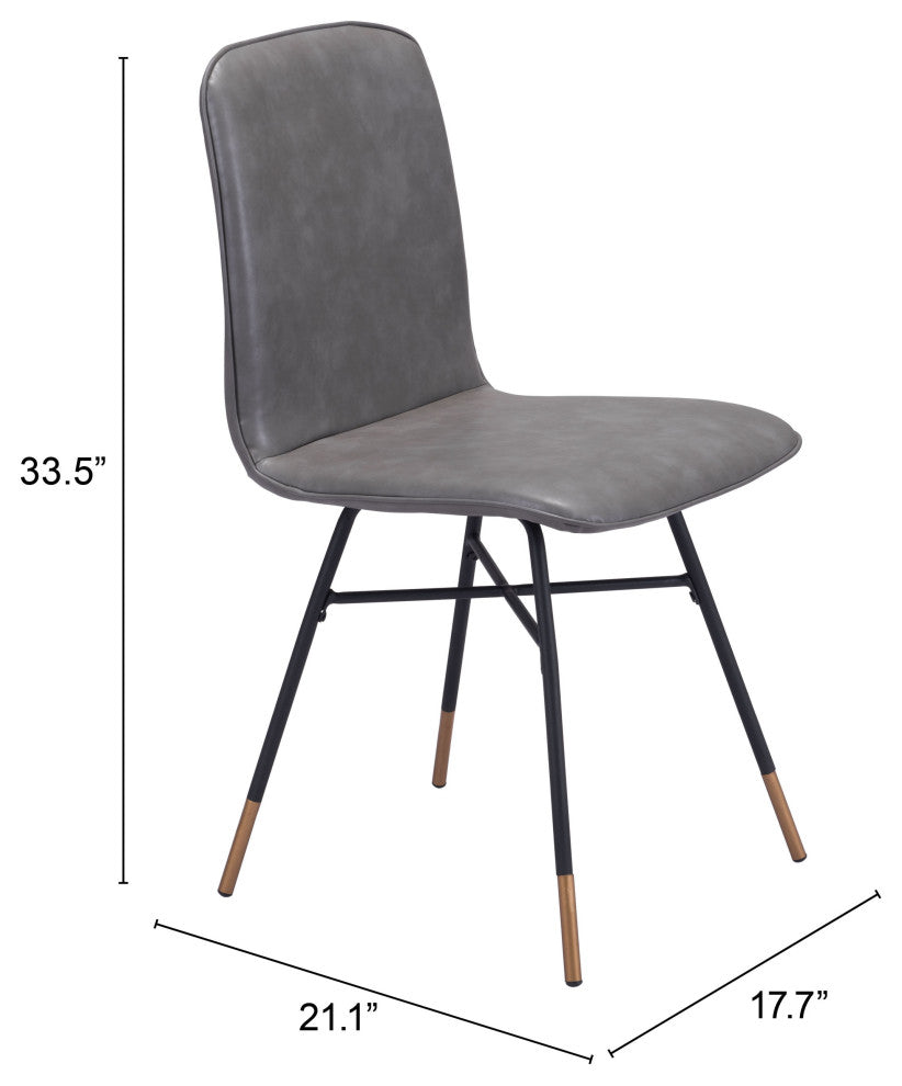 Dining Chair, Set of 2, Steel Metal, Fabric, Gray, Black, Gold