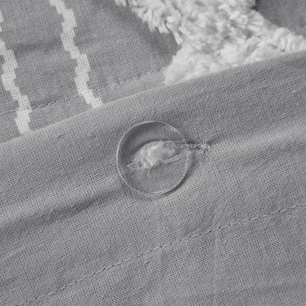 INK+IVY Imani Cotton Printed Duvet Cover Set With Chenille, Gray