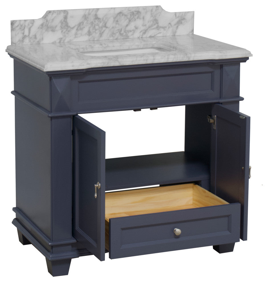 Elizabeth 36" Bathroom Vanity, Marine Gray, Carrara Marble