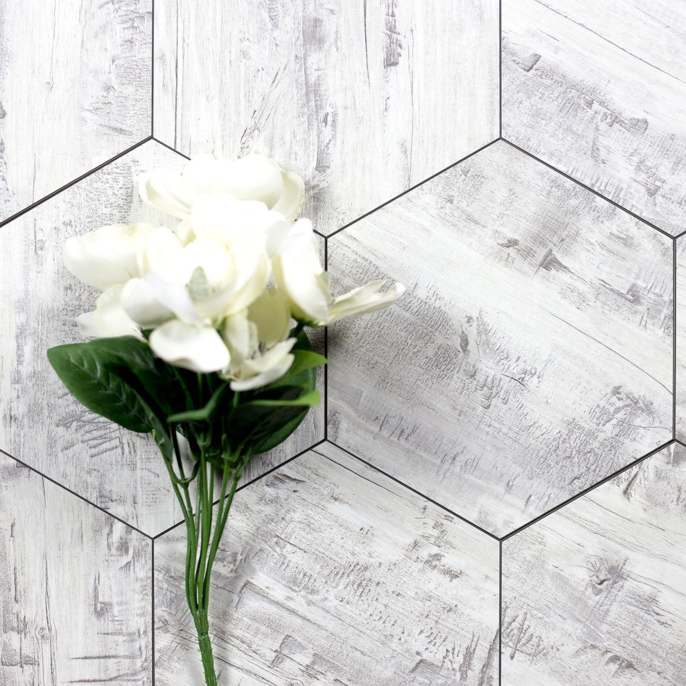 Nature 8 in x 8 in Glass Hexagon Tile in Birchwood Gray