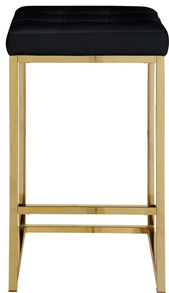 Nicola Counter Stool, Set of 2, Black, Vegan Leather, Gold Base