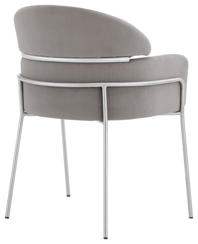 Portia Gray Velvet and Brushed Stainless Steel Dining Room Chairs, Set of 2