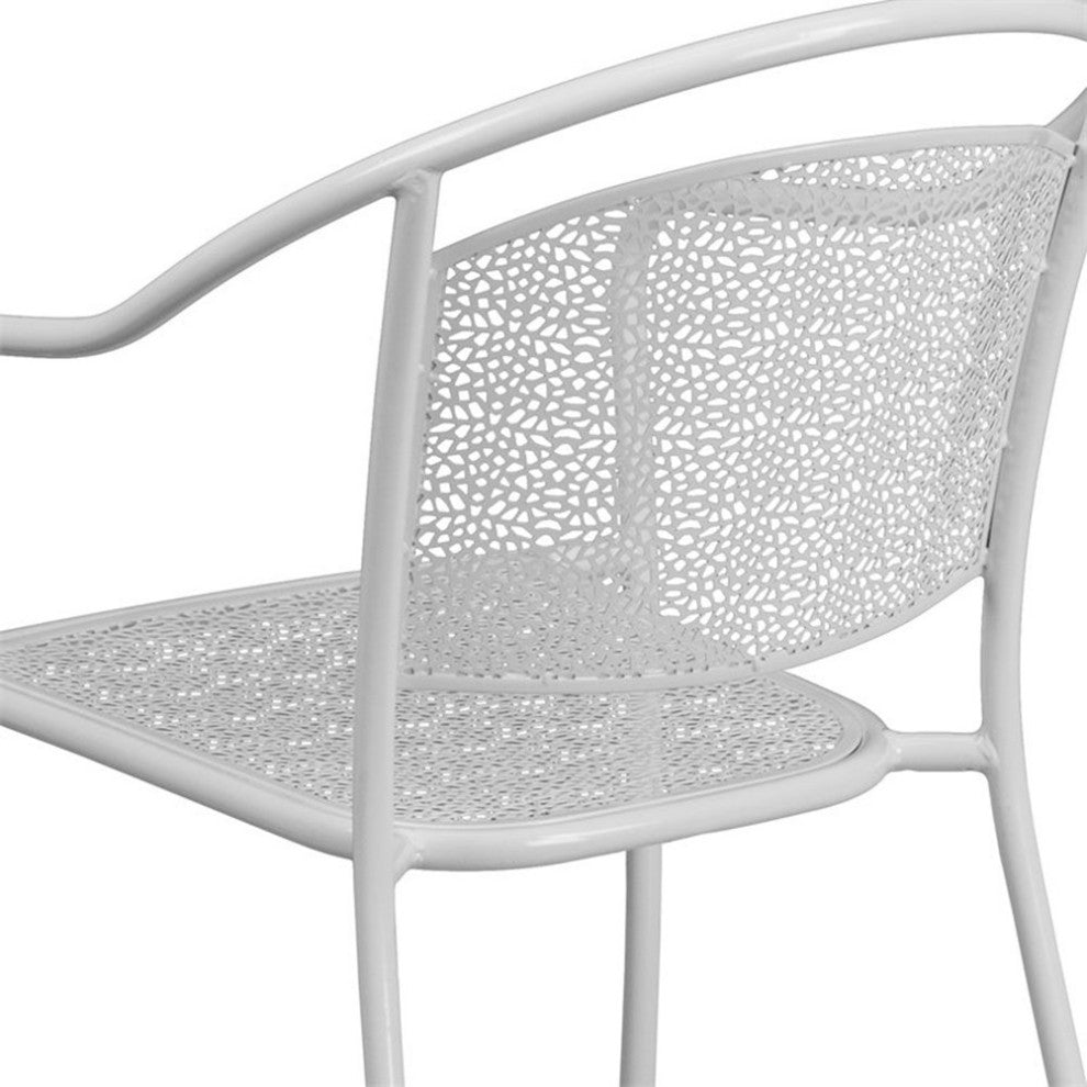 White Indoor-Outdoor Steel Patio Arm Chair With Round Back