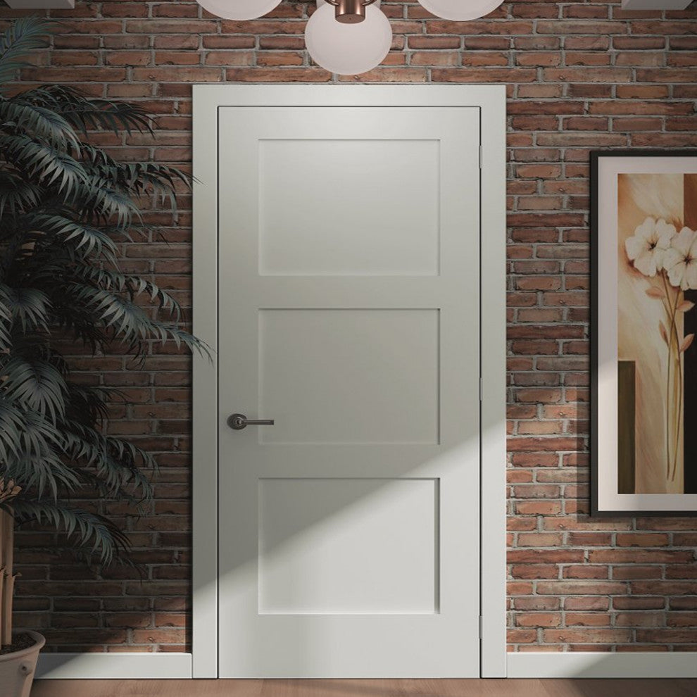 3-Panel Kimberly Bay Door, Interior Slab Shaker, White, 80"x32"x1.375"