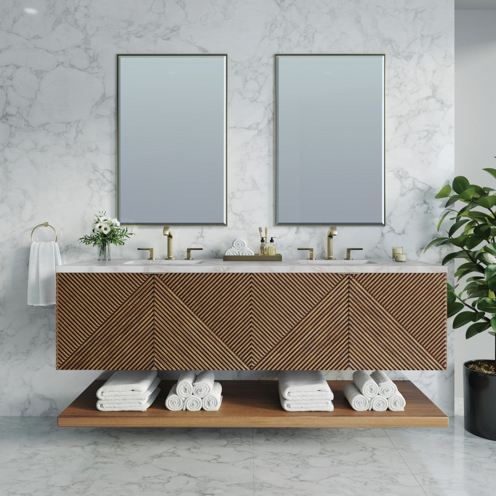 James Martin Marcello Bath Vanity, Chestnut, 72", Victorian Silver, Three-Hole