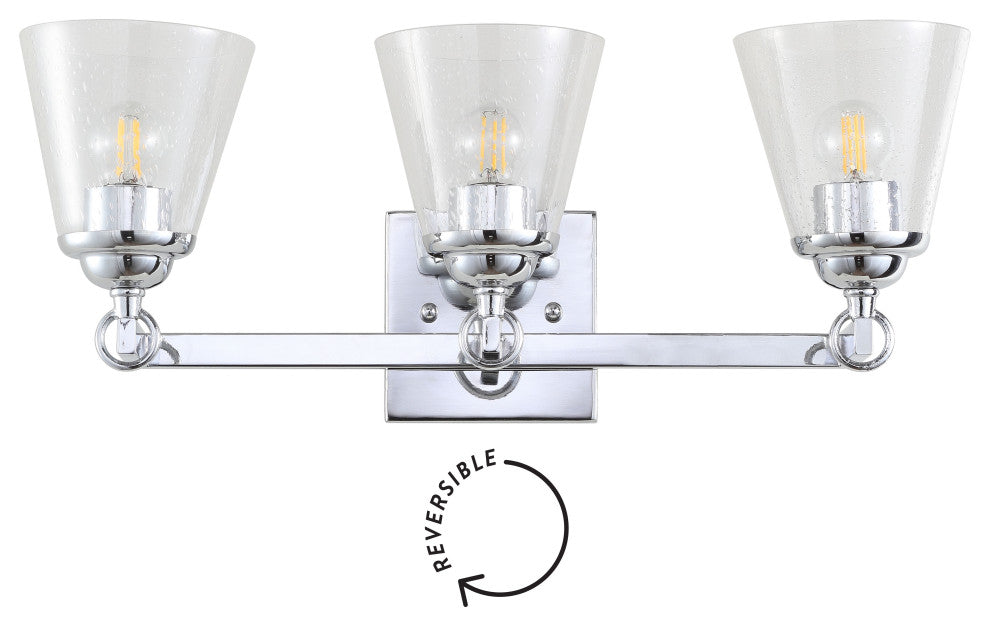 Marion Hurricane Metal, Glass Vanity Light, Chrome, 3-Light