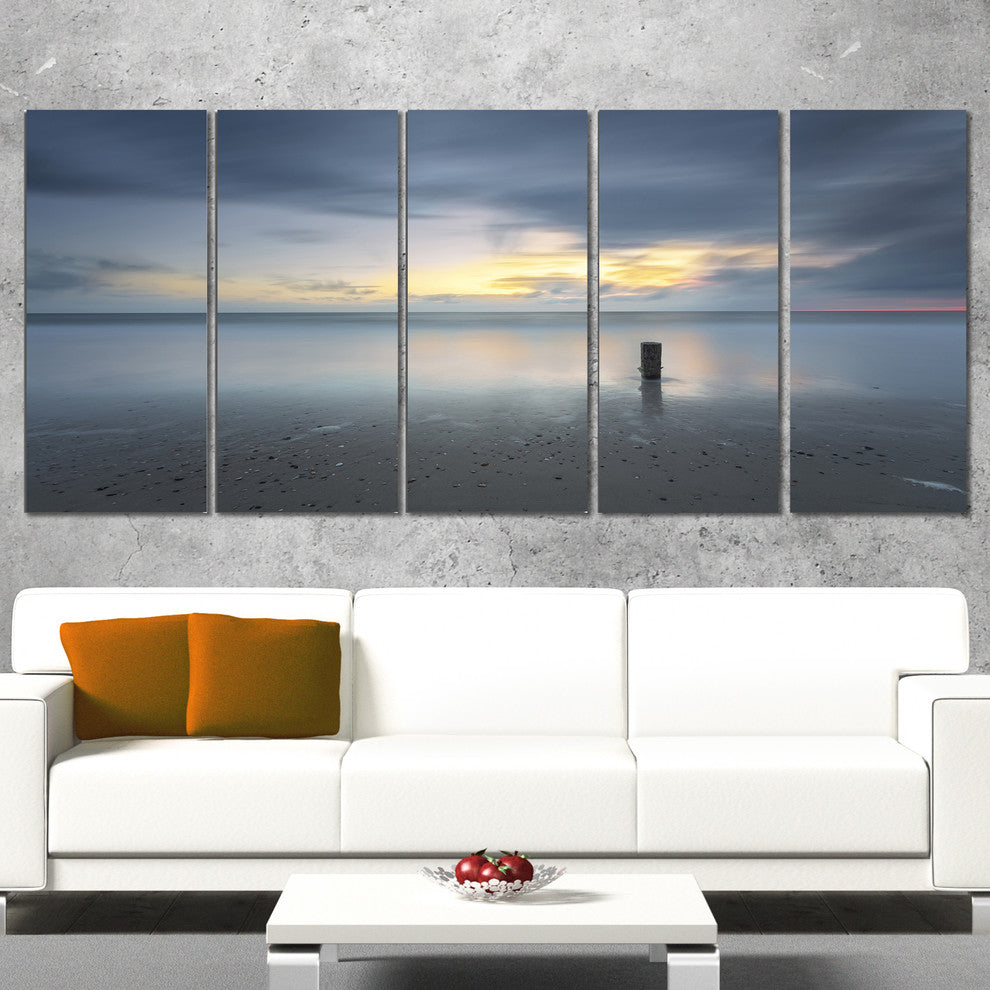 Stormy and Dark Sea Sunset, Seascape Canvas Art Print, 60"x28", 5 Panels