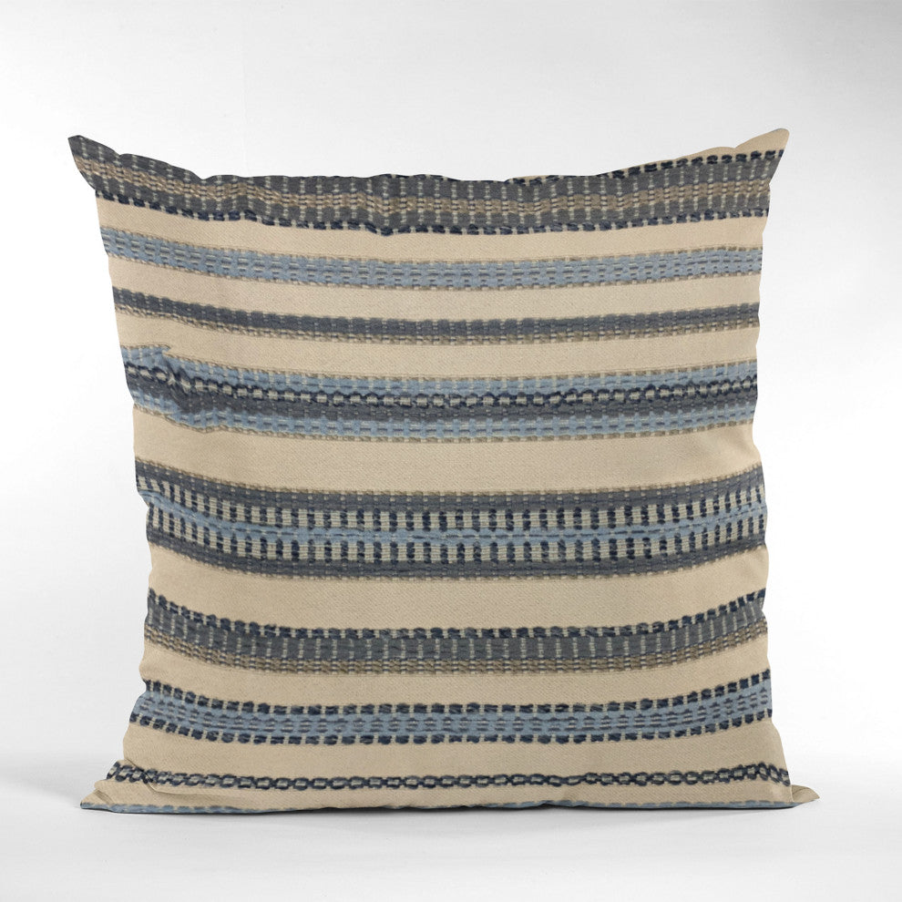 Plutus Blue Beige Lanes Stripe Luxury Throw Pillow, 24"x24"