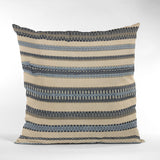 Plutus Blue Beige Lanes Stripe Luxury Throw Pillow, 24"x24"