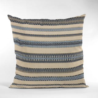 Plutus Blue Beige Lanes Stripe Luxury Throw Pillow, 24"x24"