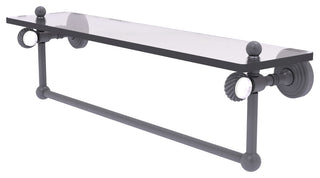 Pacific Grove 22" Twisted Glass Shelf with Towel Bar, Matte Gray