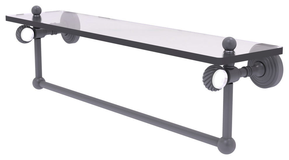 Pacific Grove 22" Twisted Glass Shelf with Towel Bar, Matte Gray