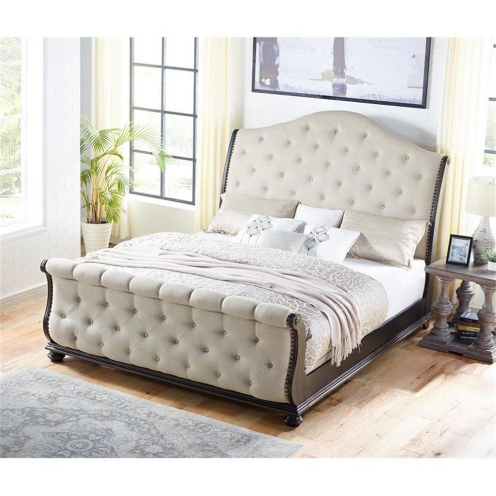 Bowery Hill Traditional Multi-step Molasses King Wood Sleigh Bed