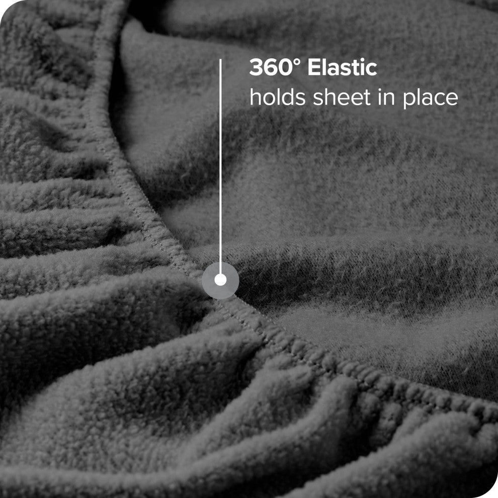 Bare Home Fleece Fitted Bottom Sheet, Grey, Full