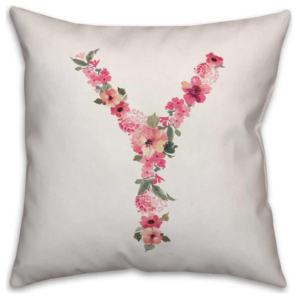Floral Pattern Monogram Y 18x18 Indoor/Outdoor Pillow