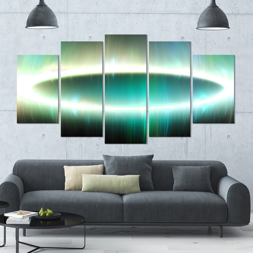 Large Green Oval Fractal Light, Contemporary Canvas Art Print, 60"x32", 5 Panels