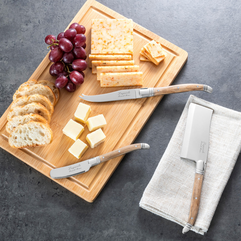 French Home Connoisseur Laguiole Olive Wood Knives and Bamboo Cheese Board