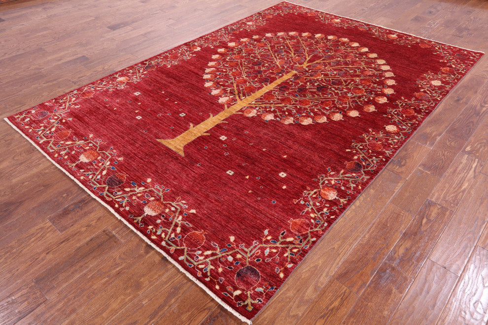 Pomegranate Tree Persian Gabbeh Hand-Knotted Rug 6' 6" X 9' 6" Q8019