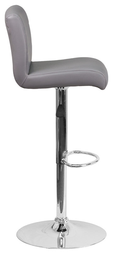 Contemporary Gray Vinyl Adjustable Height Barstool With Chrome Base