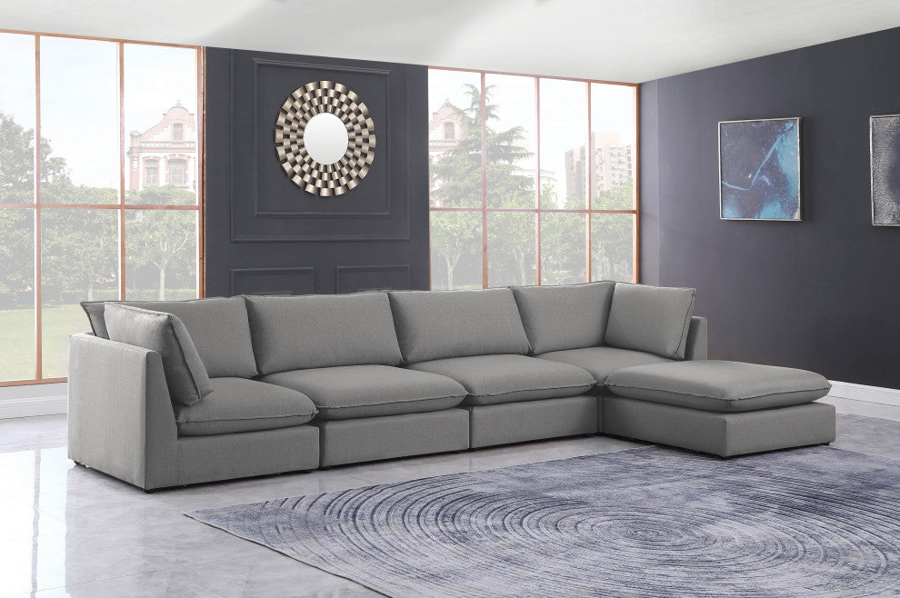 Mackenzie Linen Textured Fabric 5-Piece Modular L-Shaped Sectional, Grey