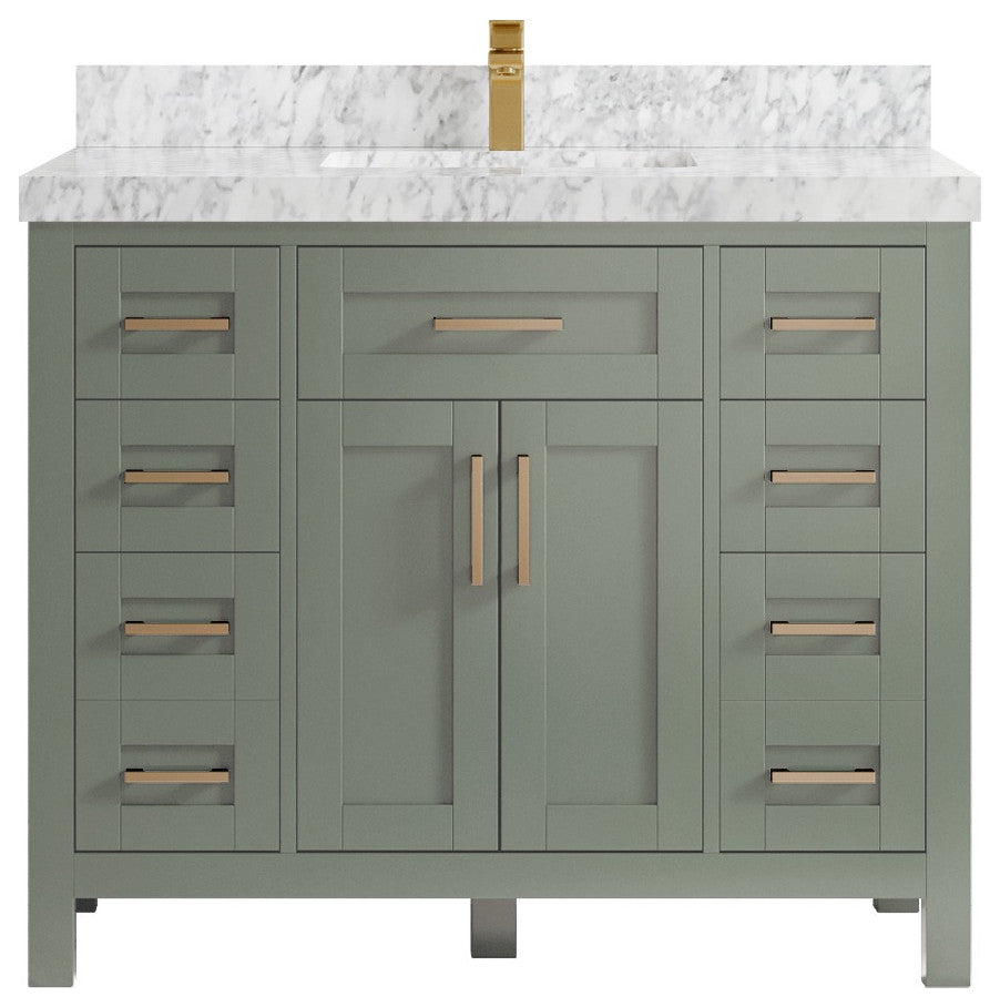 Cambridge 42" Single Sink Bath Vanity in Evergreen 2" Carrara Marble