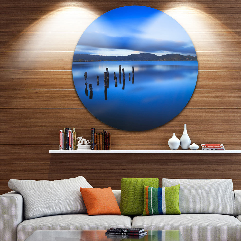 Blue Clouds At Evening, Seascape Photo Round Metal Wall Art, 23"