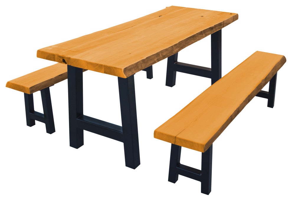 Live Edge Locust Ridgemont Table with 2 Benches, Natural Stain, 6 Foot