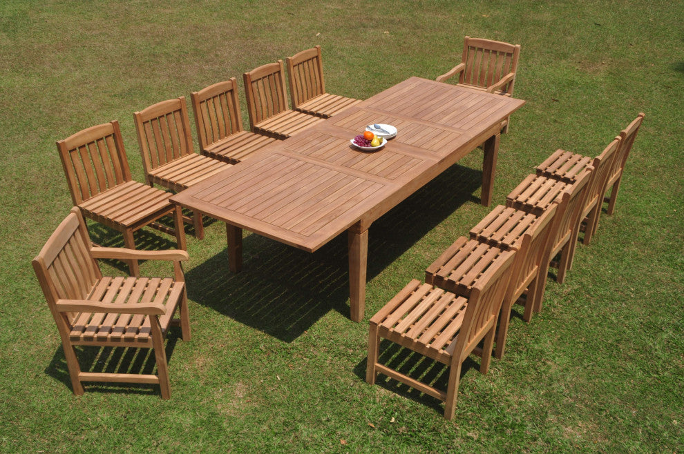 13-Piece Outdoor Teak Dining Patio Set: 122" Rectangle Table, 12 Devon Chairs