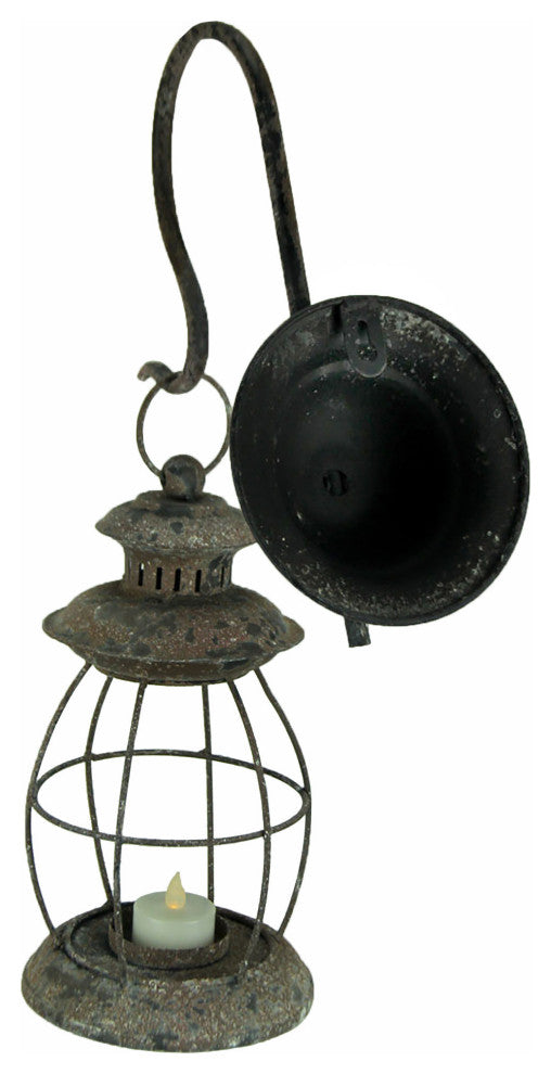 Distressed Metal Wall Mounted Railroad Lantern Hanging Candle Sconce Black