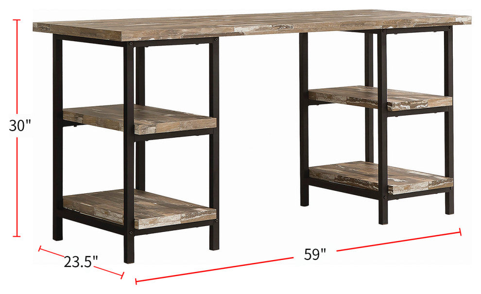 4-Shelf Writing Desk with Metal Frame, Salvaged Cabin