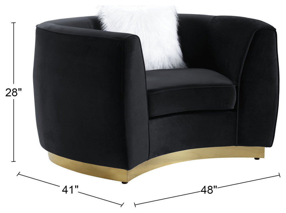 Velvet Chair With Pillow, Black and Gold