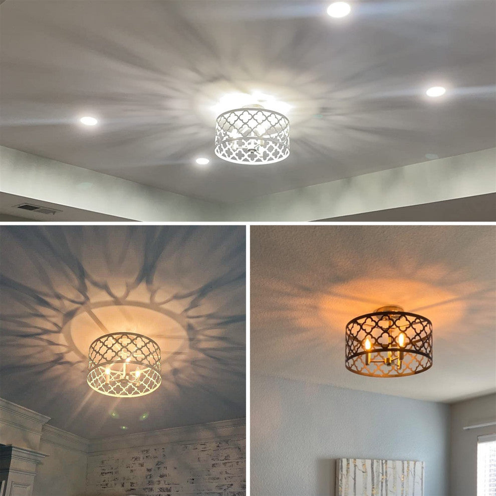 Kira Home Sutton 16" Ceiling Light, Metal Drum Shade, Warm Brass, Black