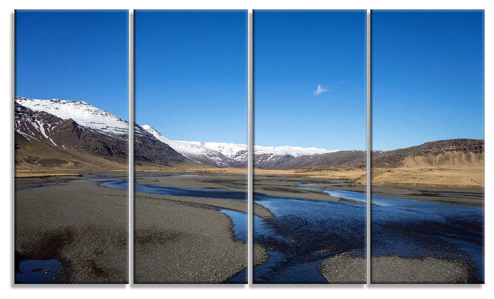 Mountains and Lakes Iceland, Landscape Canvas Art Print, 48"x28", 4 Panels