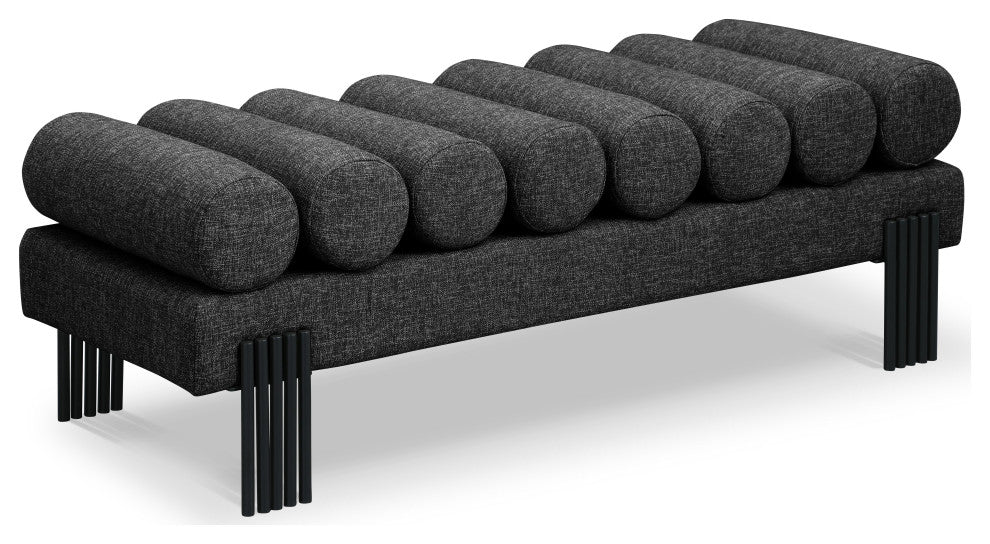 Akeela Linen Textured Fabric Upholstered Bench, Black