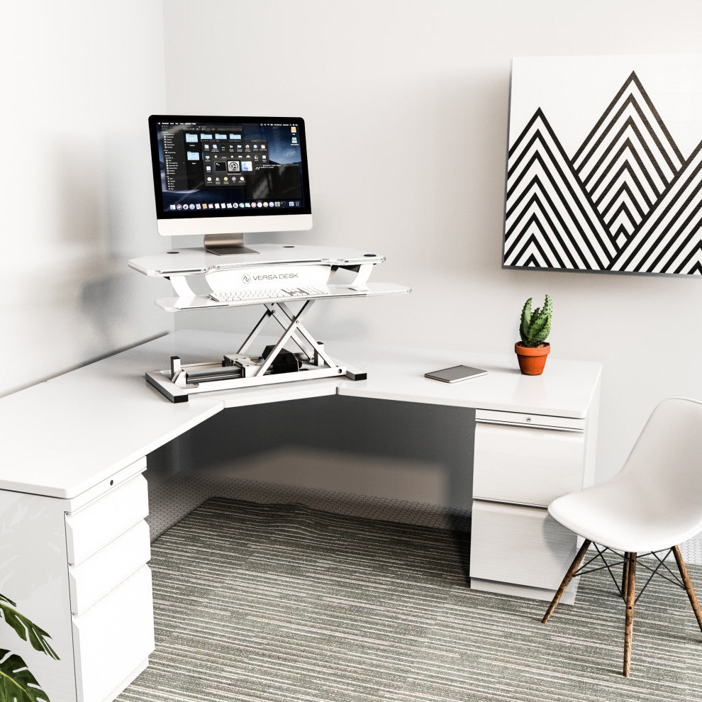 VersaDeskÂ® PowerProÂ® Corner Electric Standing Desk Converter with USB Charging, White