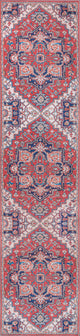 Cirali Ornate Large Medallion Machine Washable Indoor Area Rug, Red/Navy, 2 X 8