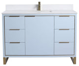 Opulence Bath Vanity, Pastel Blue, 48", Satin Brass Hardware, White Top