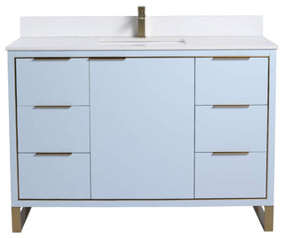Opulence Bath Vanity, Pastel Blue, 48", Satin Brass Hardware, White Top