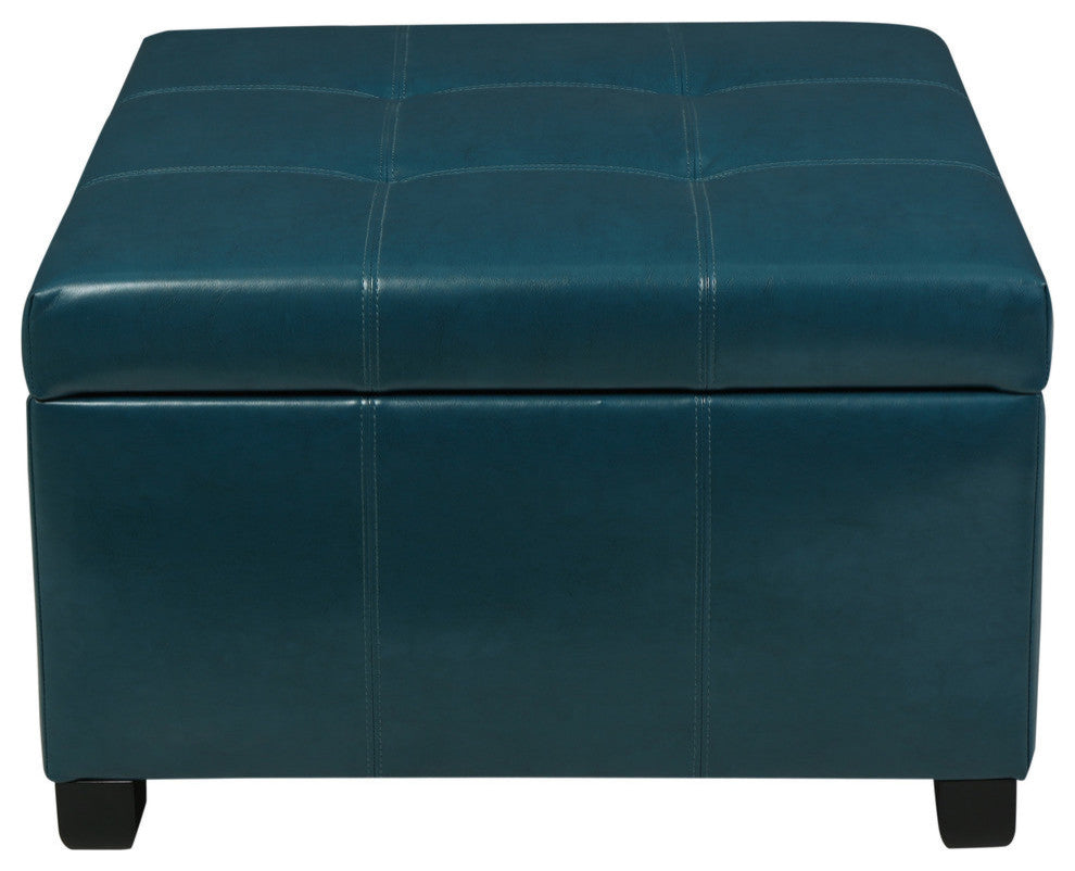 GDF Studio Kensington Square Storage Ottoman, Teal, Pu, Birch