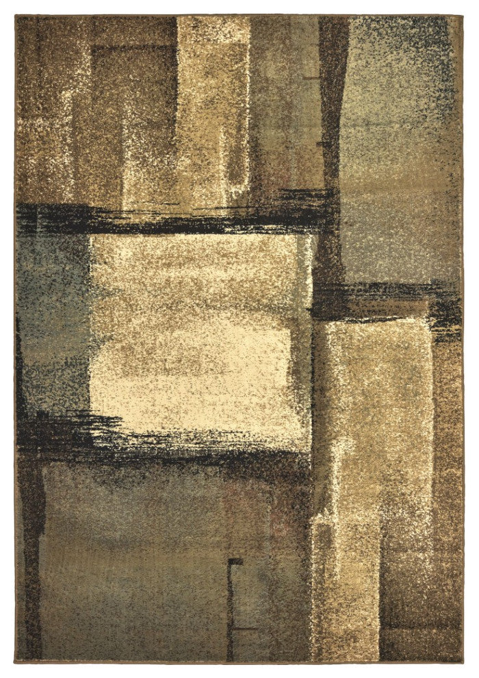 5"x7" Brown and Beige Distressed Blocks Area Rug