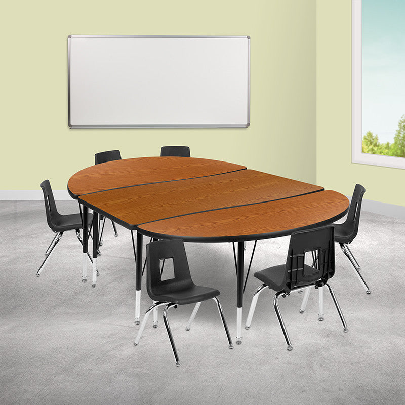 76" Oval Wave Activity Table Set with 12" Student Stack Chairs, Oak