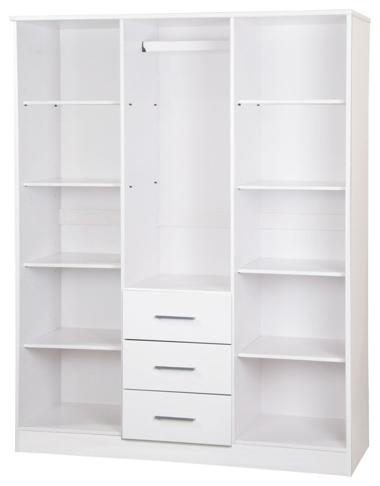 100% Solid Wood Cosmo 3-Door Wardrobe/Armoire, 2 Shelves, White-Raised Panel