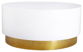 Deco Coffee Table, White Lacquer Metal Top, Gold Metal Base