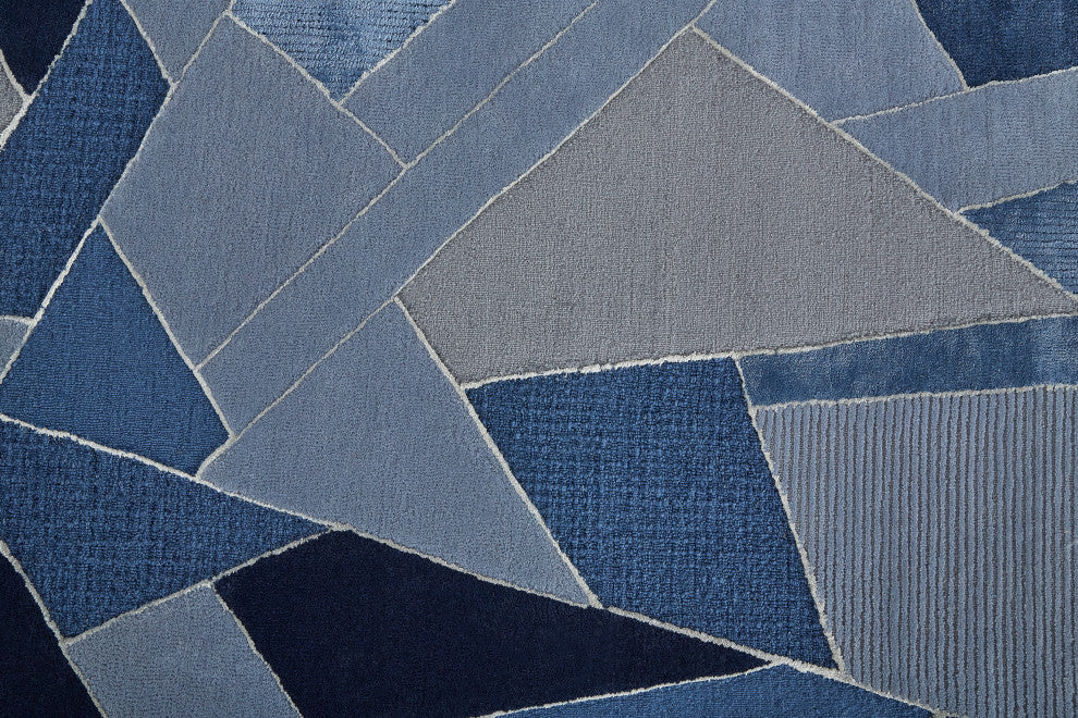 Weave & Wander Cutlor Graphic Wool Rug, Navy Blue/Opal Gray, 9ft x 12ft Rug