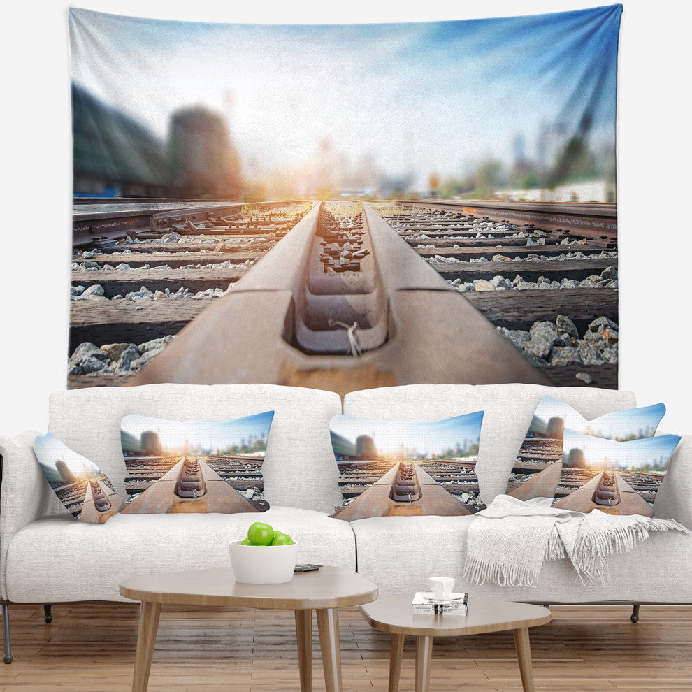 Cargo Train Platform with Container Landscape Photography Wall Tapestry, 80"x68"