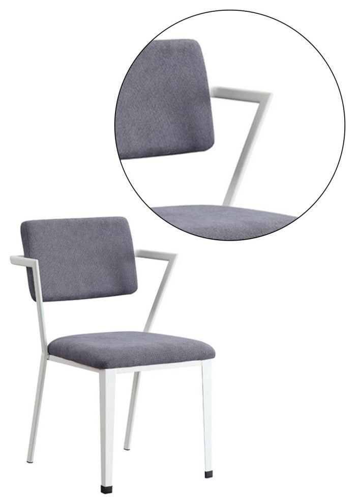 Set of 2 Gray Fabric Dining Chair, White Finish