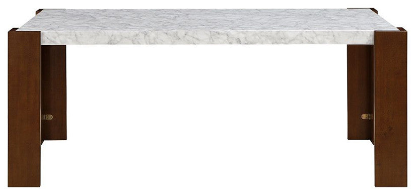 Rectangular Dining Table With Engineering Stone Tabletop, Brown