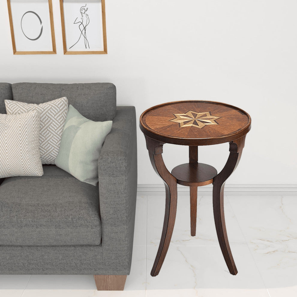 24" Brown And Olive Ash Manufactured Wood Round End Table With Shelf