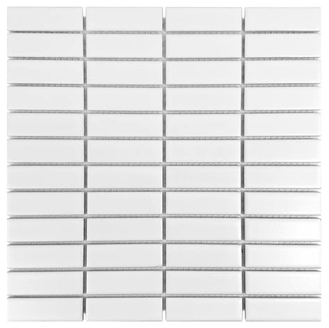 Gio White Matte 1" X 3" Stacked Linear Porcelain Mosaic Tile, 11 Sheets