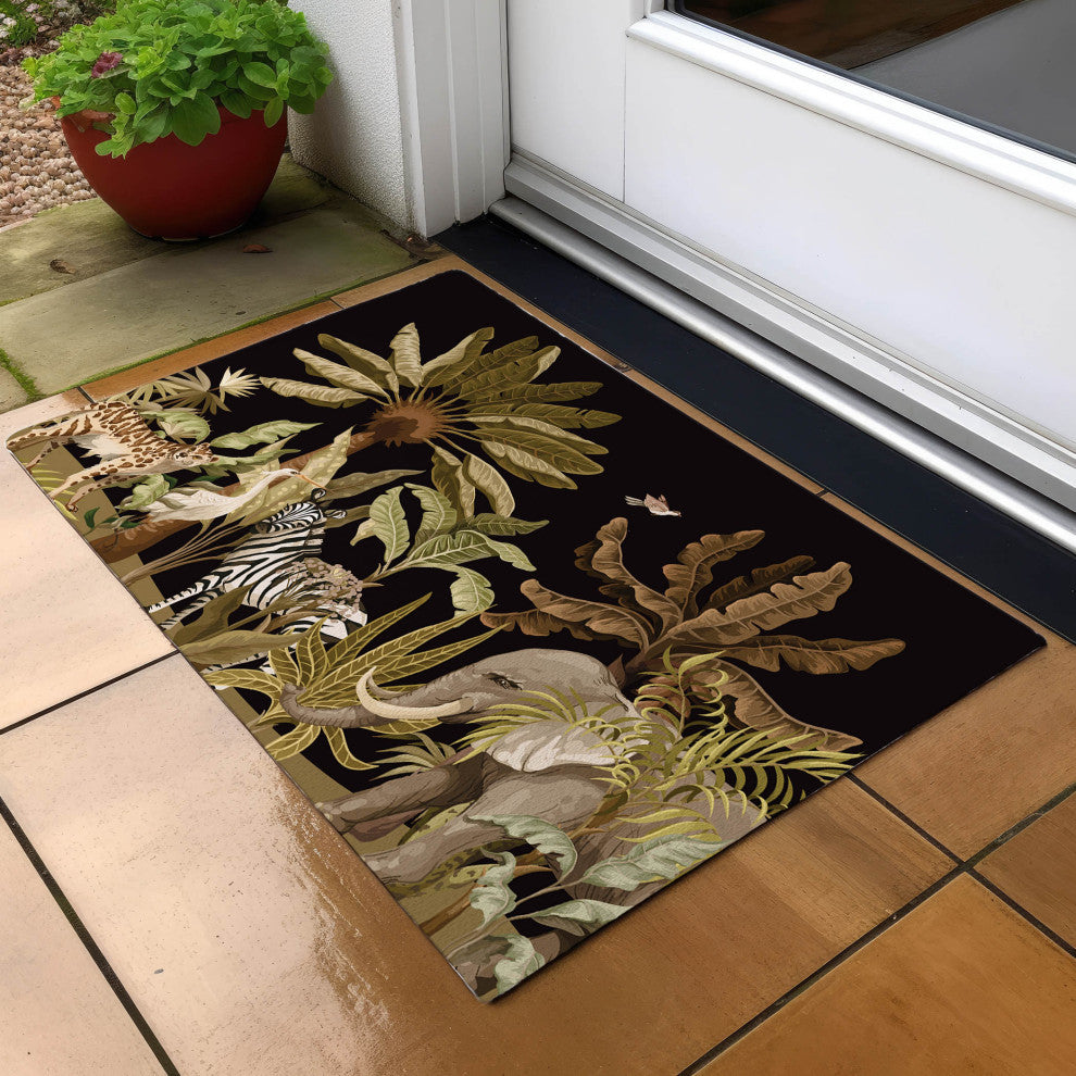 Indoor/Outdoor Tropics TC8 Black Machine Washable 1'8" x 2'6" Rug